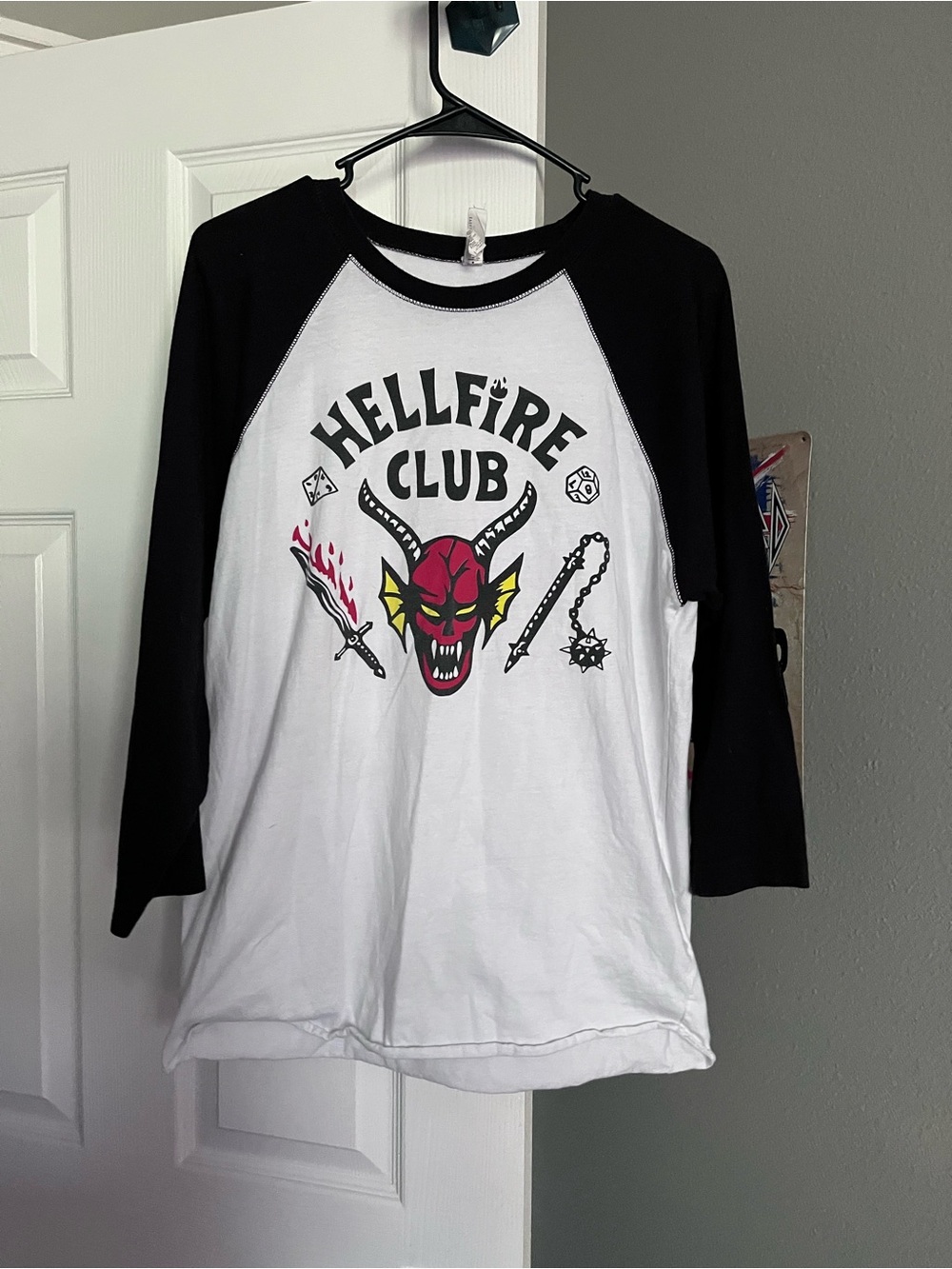 Hellfire Club Demon Skull Raglan Tee L.A.T Apparel 3/4 Sleeve Graphic Tee Size M